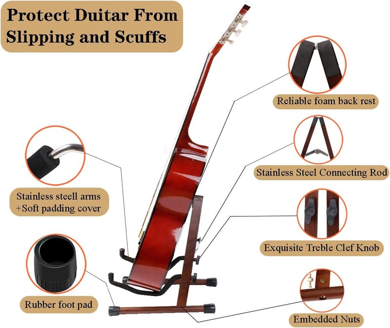 KingPoint Guitar Stand, Guitar Floor Stand, Acoustic Electric Wooden A Frame Folding Guitar Holder Adjustable for Bass, Cello, Mandolin, Banjo, Ukulele (Black Walnut) - Image 3